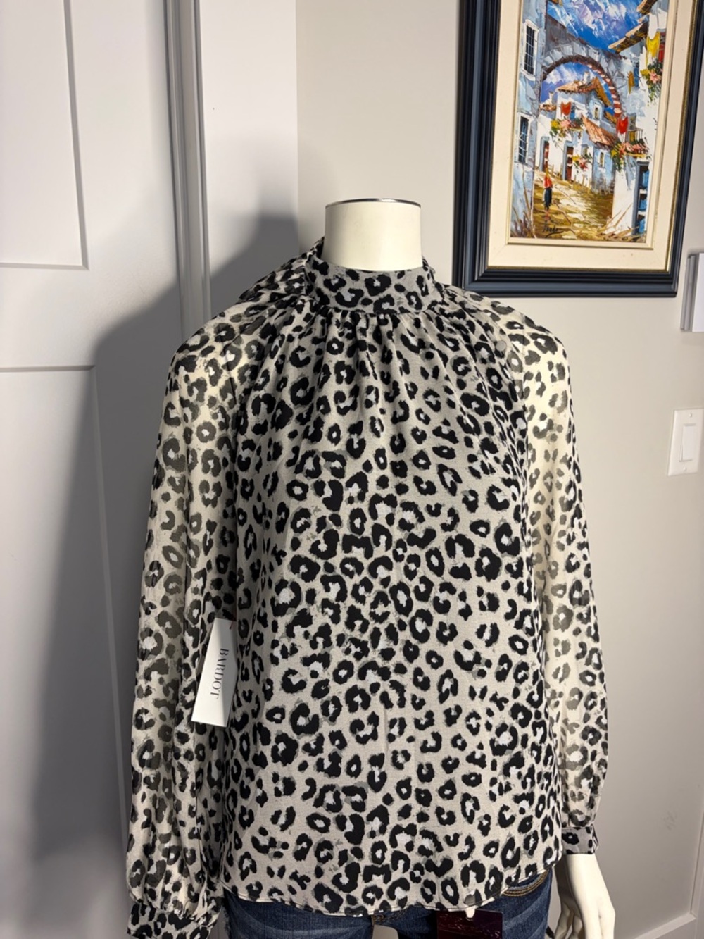 Bardot Black and White Leopard Print High Neck Top